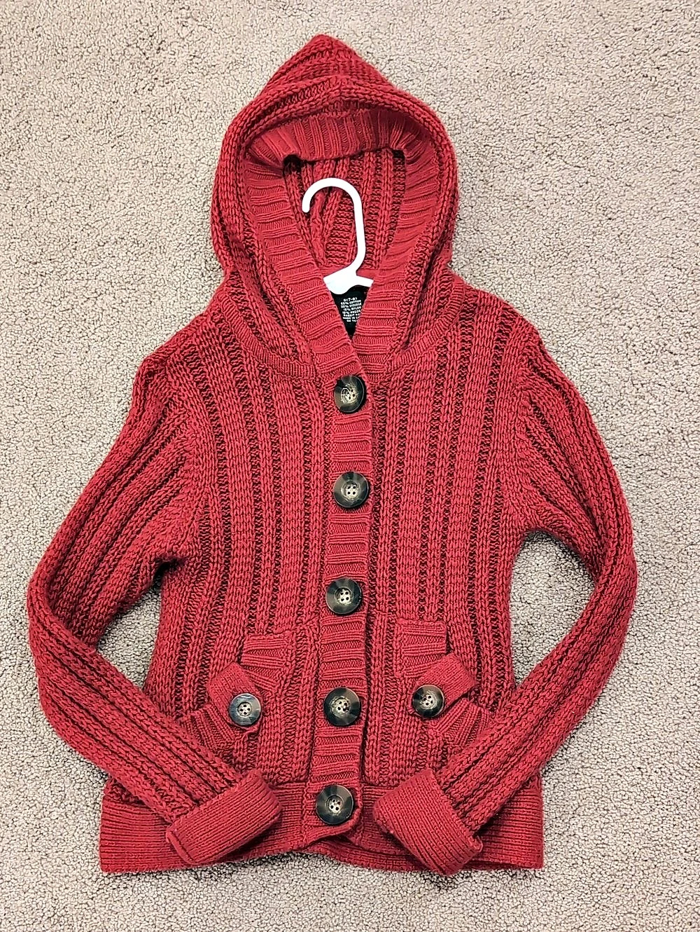 Hooded Knit Cardigan in Red